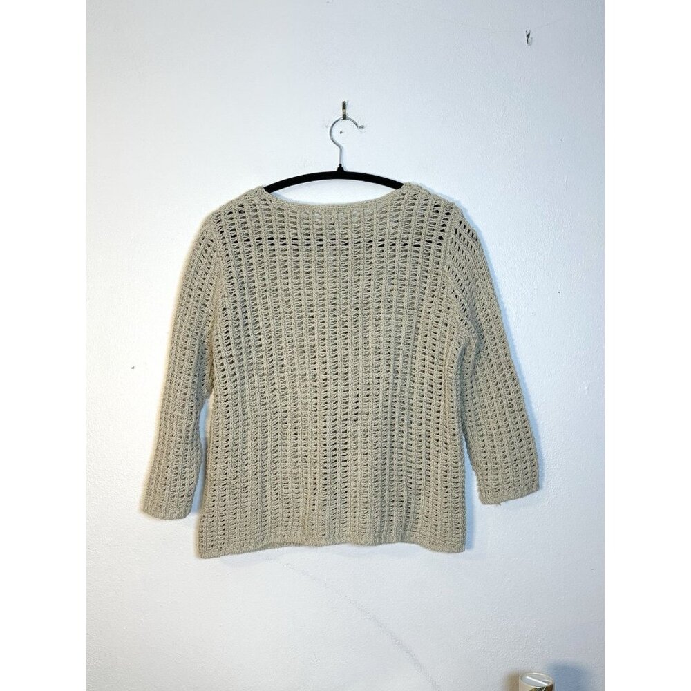 Women Chico's Oatmeal Chunky Open Knit Fringe‎ Cardigan Sweater Size 0 Coastal - Picture 7 of 10